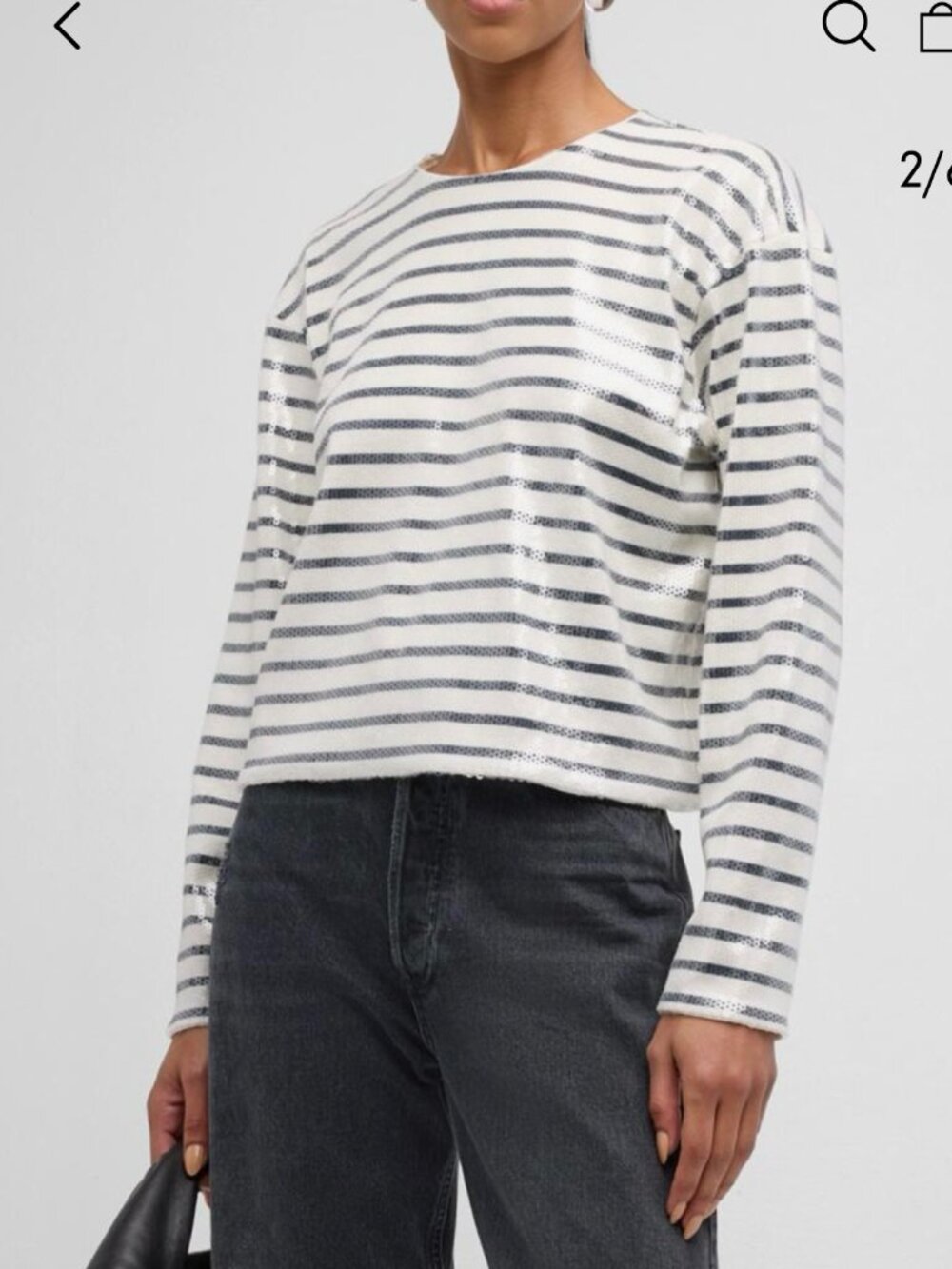 FRAME NWT Striped Sequin Long Sleeve Top Cream & Navy Size NWT